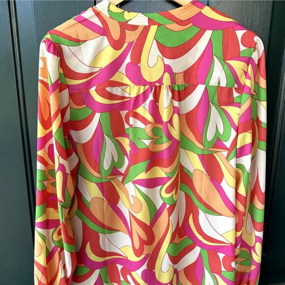 Belle by Kim Gravel Sz M Status Print Button Blouse Retro Preppy Office QVC - Picture 4 of 6